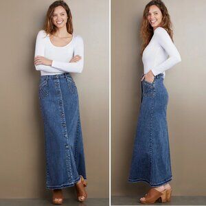 Wash Lab Royal Maxi SKIRT Size 31 12 Blue Denim Button Front Pockets NEW $128